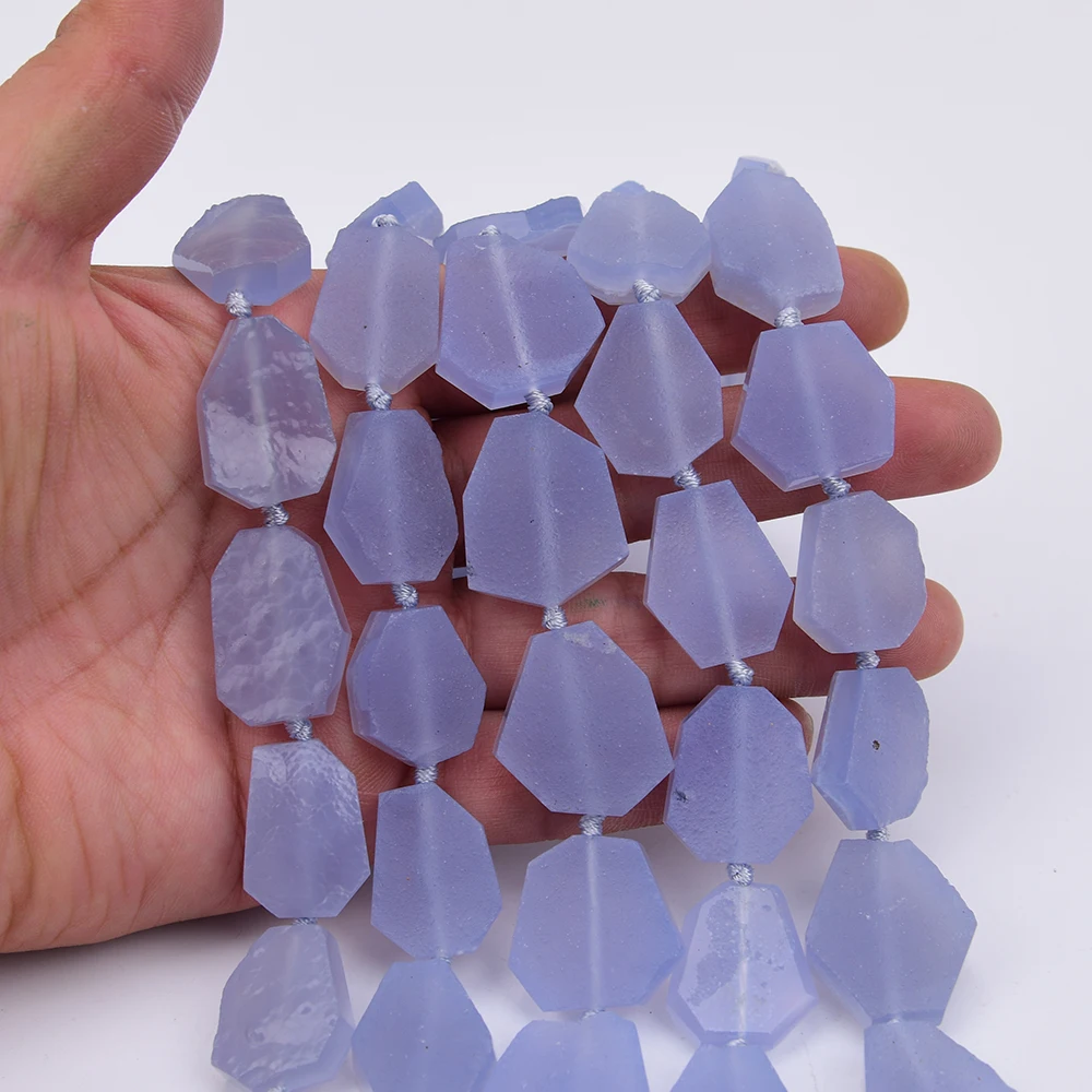 

APDGG Natural Blue Chalcedony Purple Agates Hand Cutting Slice Loose Pendant Beads 15.5'' Strand Jewelry DIY