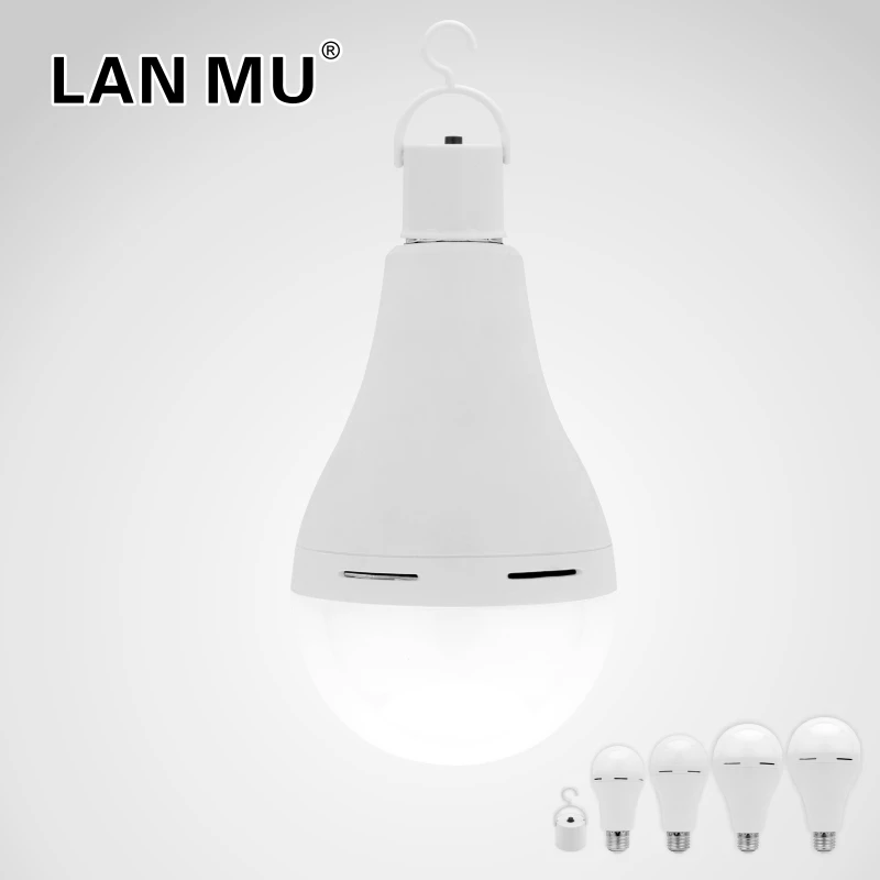 Lâmpada LED Recarregável para Casa, Lâmpada de Emergência, Falta de Energia, Camping, Alpendre, Jardim, Lâmpada, 7W, 9W, 12W, 15W, E27, 1200mAh,