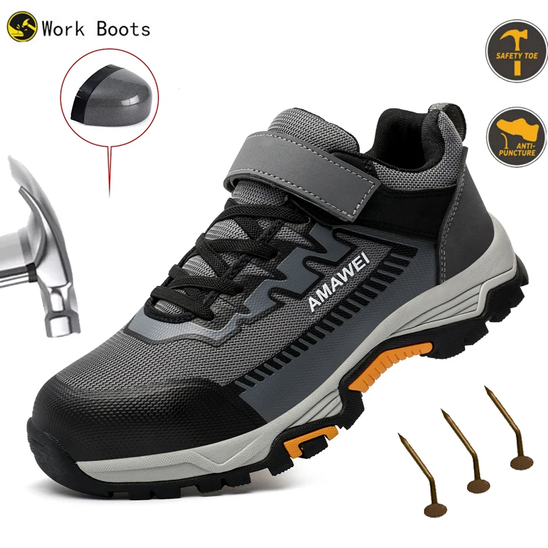 Men's Puncture Proof Steel Toe Anti-smash Non-Slip Shock Absorbing Work Safety Shoes Anti smashing Steel Toe Safety Shoes