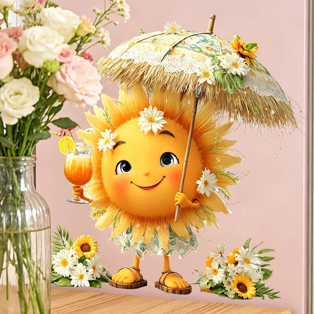 Summer Sunflower Wall Decal Self-adhesive Wall Sticker Removable Flower Mural DIY Wall Art Decor for Nursery Bedroom Bathroom view 4