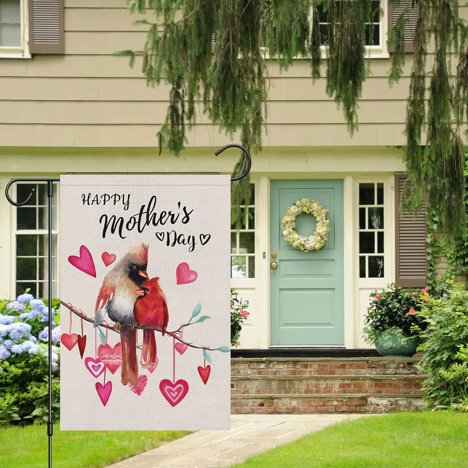 Louise Maelys Happy Mother's Day Garden Flag for Mom 12x18 Double Sided Burlap, Small Cardinal Love Heart Garden Yard Fl WWP