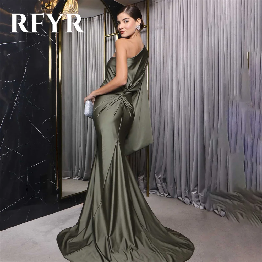 RFYR Simple Green Mermaid Formal Dresses Stain Pleats Party Dress For Wedding One Shoulder Special Occasion Dress Customized