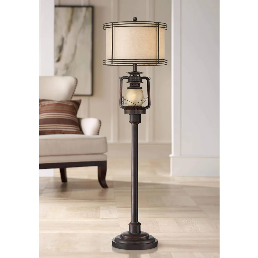 industrial farmhouse standing floor lamps with night light glass 63 high bronze earth fabric drum shade decorate the living room