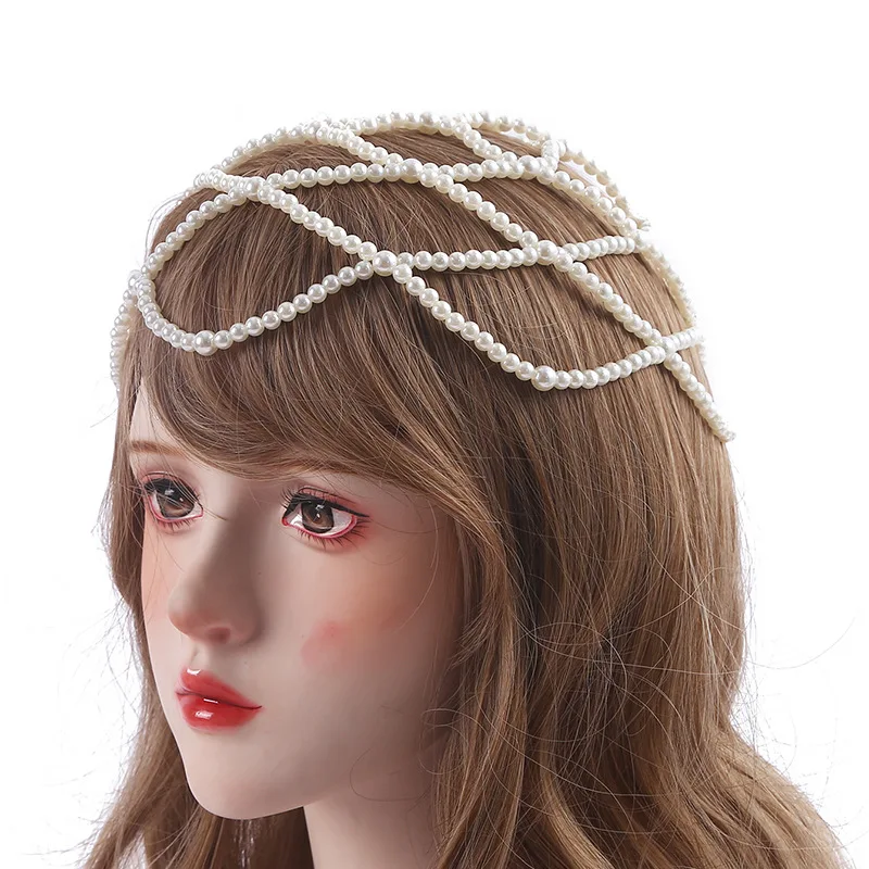 

Hair Mesh handmade pearl hair chain Hairpin Headdress Exaggerated Personality Hairband Hair Clip Wedding Accessories Crown