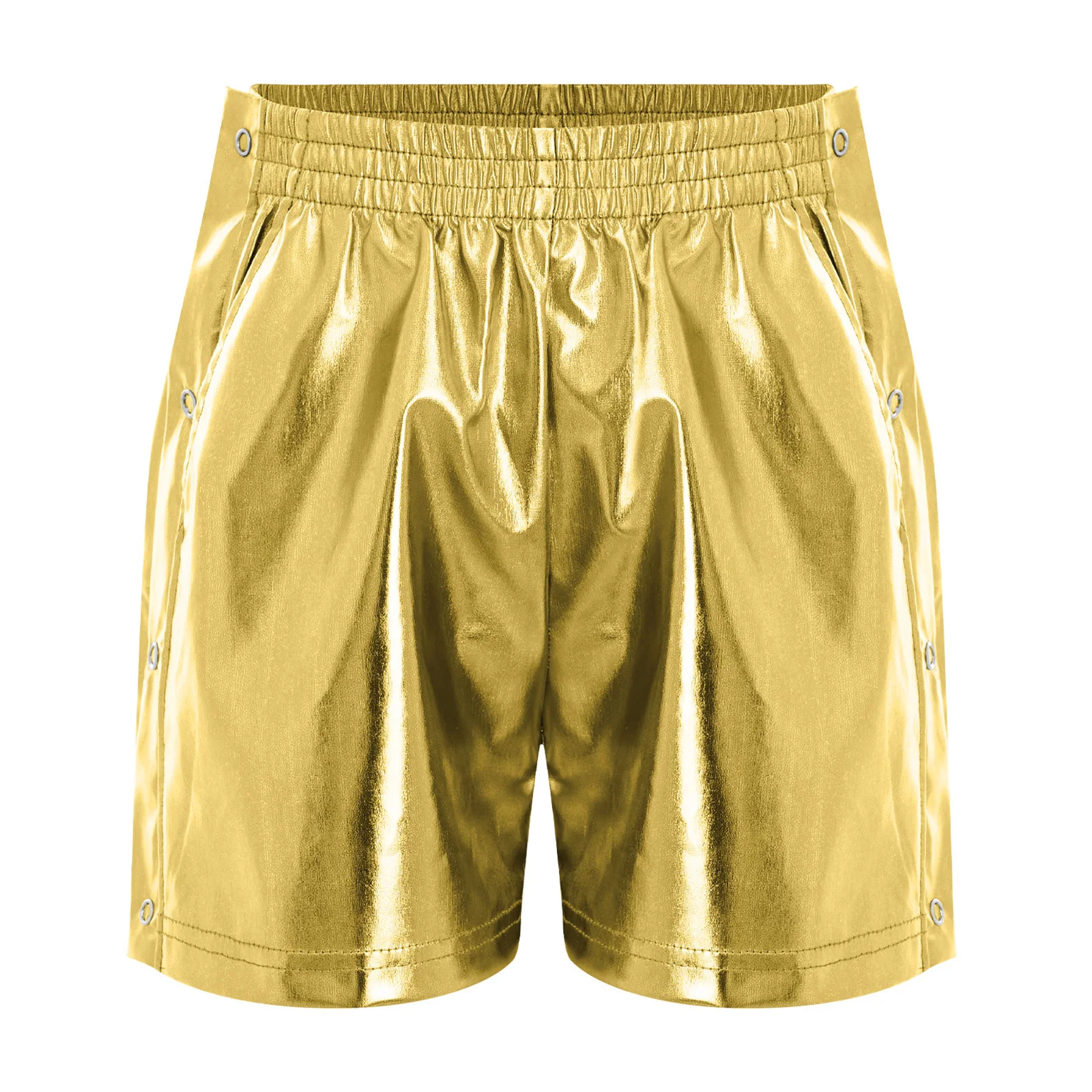 Kinder Mädchen Hip-Hop Jazz-Tanz-Outfit Aufführungskostüm mit seitlich geöffneter Metallweste mit Reißverschluss und seitlichen Druckknöpfen sowie glänzenden Shorts – Detail 25