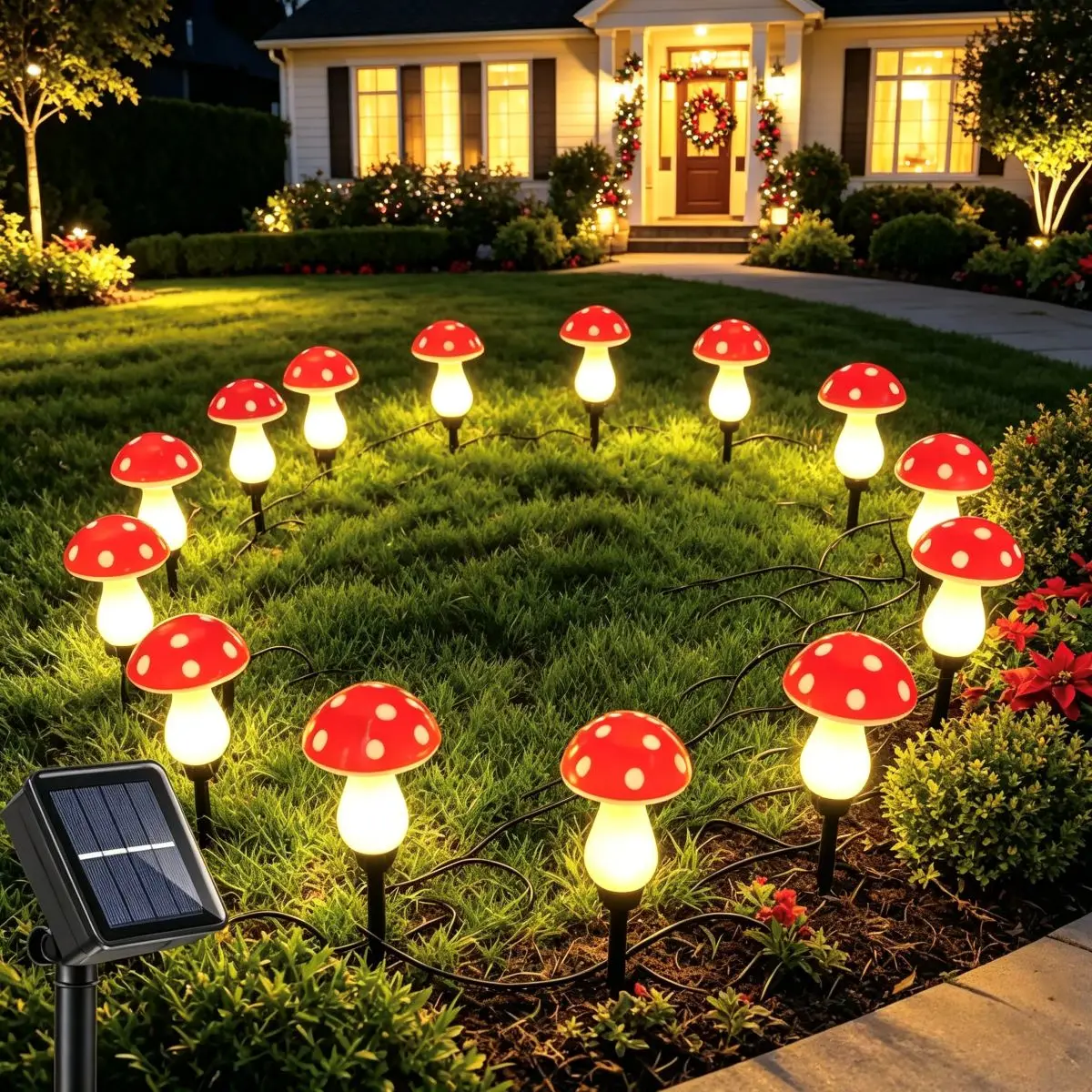 Waterproof Solar Mushroom Ambient Lights String LED Garden Decor Warm White Colorful Yard Pathway Lawn Outdoor Light