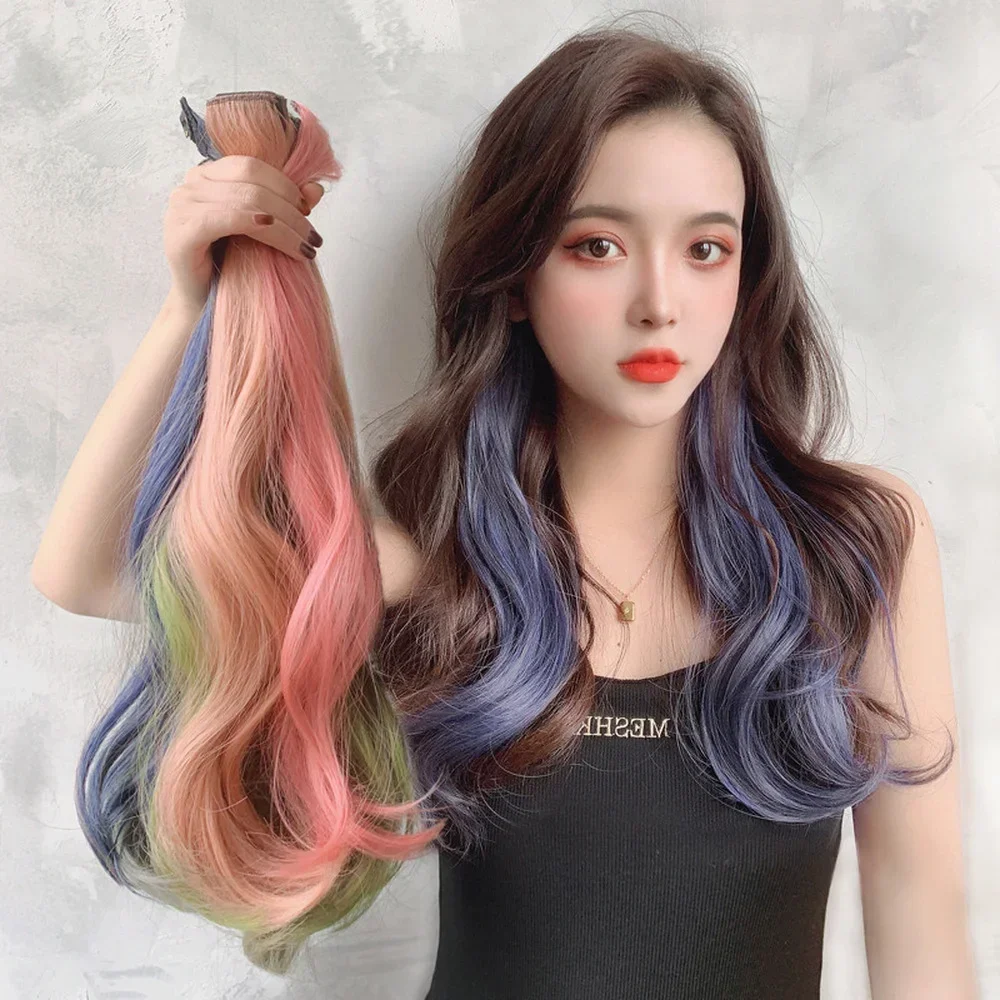 55cm Synthetic Hair Clip In Curly Hair Extensions Colored Curling Hair Clip Hair Piece Invisible Hair Extension False Hair Piece