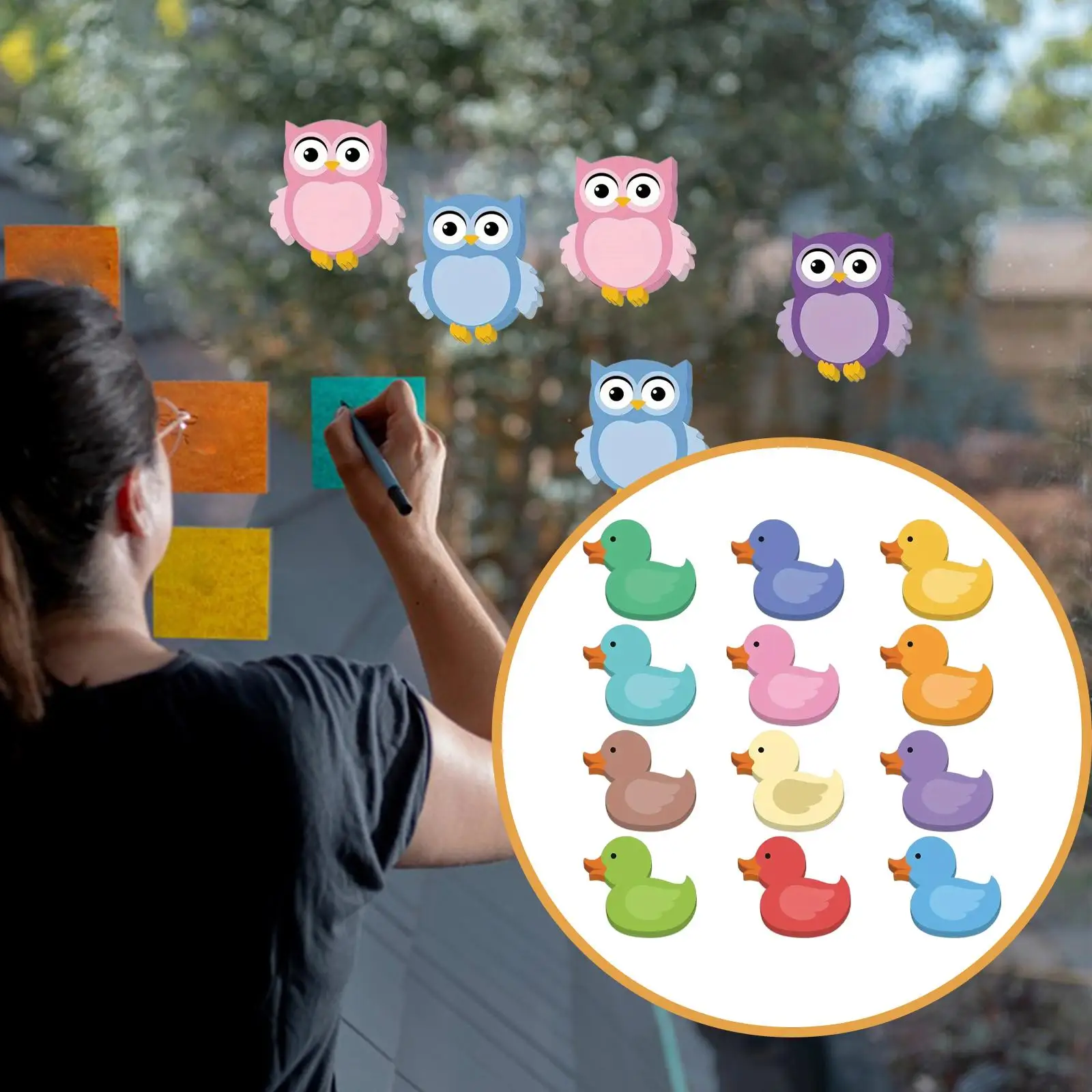 12x Notes autocollantes canard 30 feuilles/bloc couleurs vives blocs-notes faciles à poser pour accessoires de bureau cahier bureau école