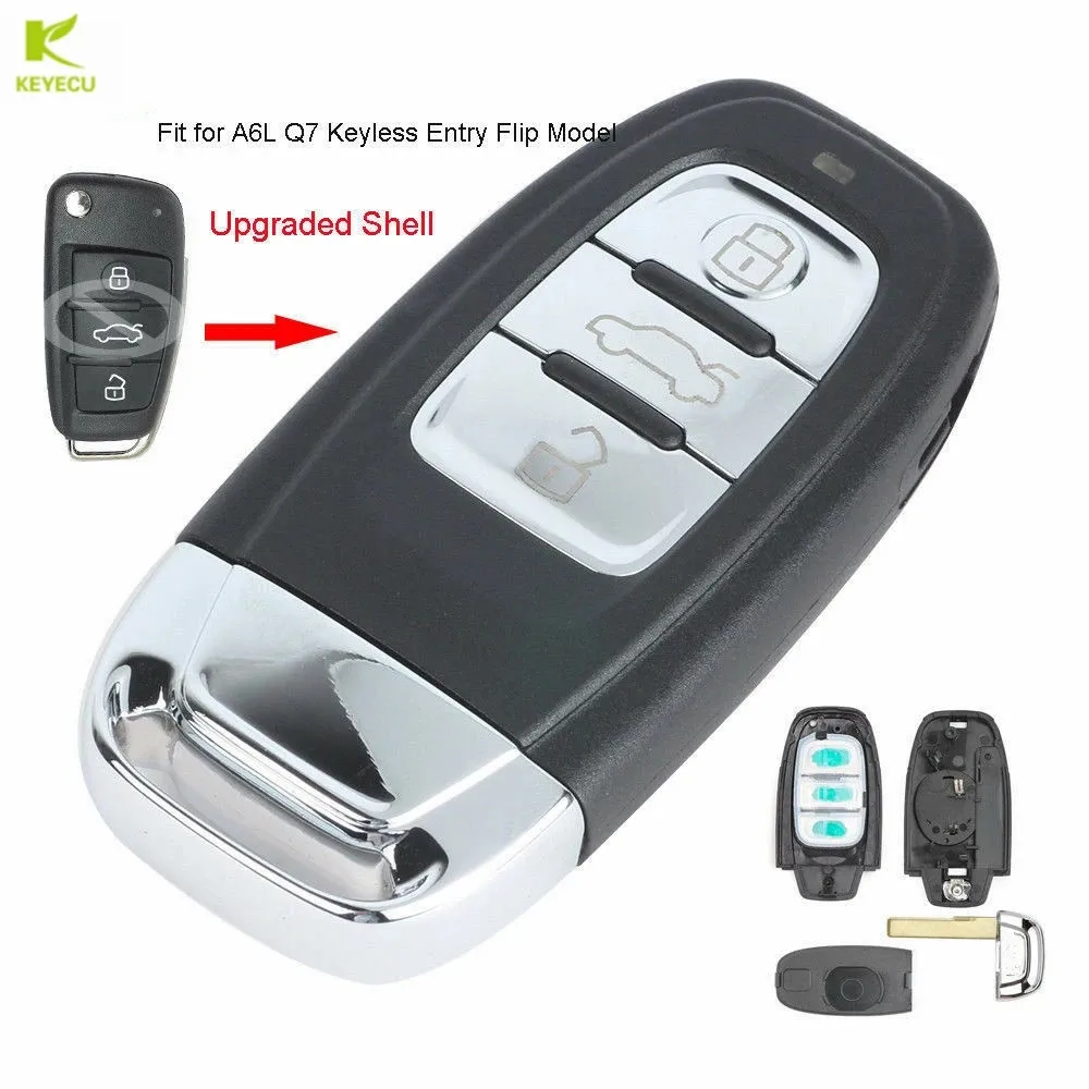 KEYECU Replacement Upgraded Smart Remote Key Shell Case 3Buttons for Audi A6L Q7 Keyless-go Flip Model