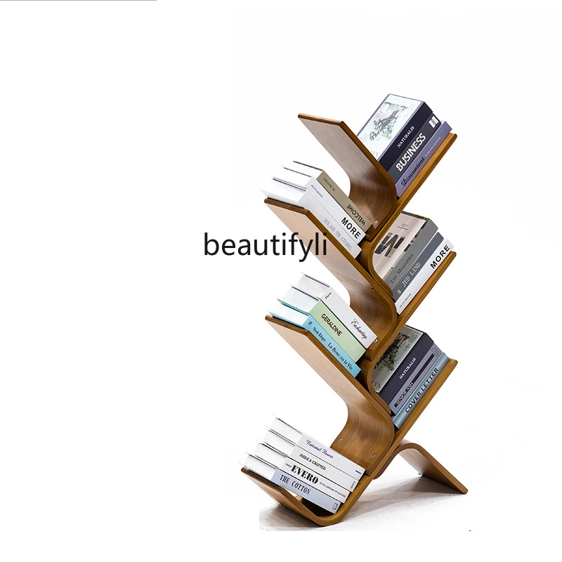 

GY Creative Tree-Shaped Bookshelf and Storage Shelf Solid Wood Student Minimalist Floor Multi-Layer Storage Narrow Bookcase