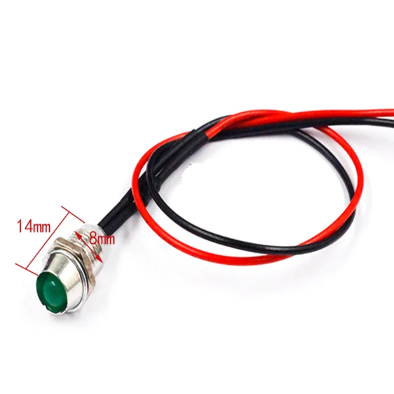 8 مللي متر 12 فولت صمام ثنائي باعث للضوء مؤشر ضوء LED خرزة مصباح لوحة صغيرة مخصصة 3 فولت 12 فولت 24 فولت LED ديود مع سلك 20 سنتيمتر