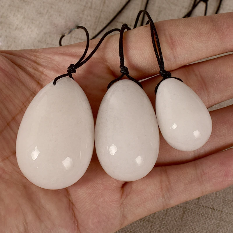 3 Pcs /Set Drilled Jasper Egg Natural Stone White Jade Crystal Massage Balls Pelvic Kegel Exercise Tightening Vaginal Muscle