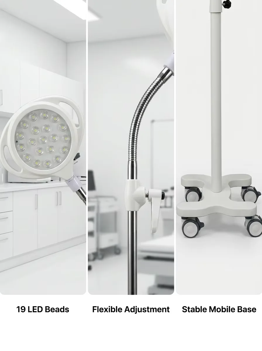 Mobile LED Surgical Examination Lamp 65000 Lux 19 Imported Beads 5-Level Dimming Shadowless Operating Light for Clinic Vet ENT