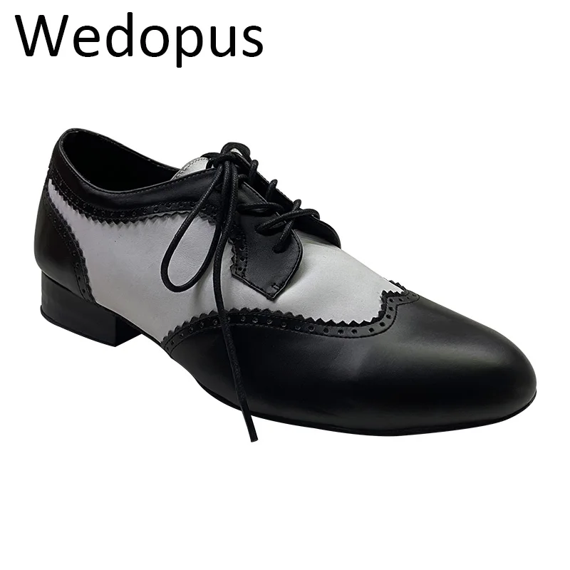 Wedopus Customized Heel Standard Dance Man Shoes Leather White and Leather Men's Line Dance Shoes Suede Sole