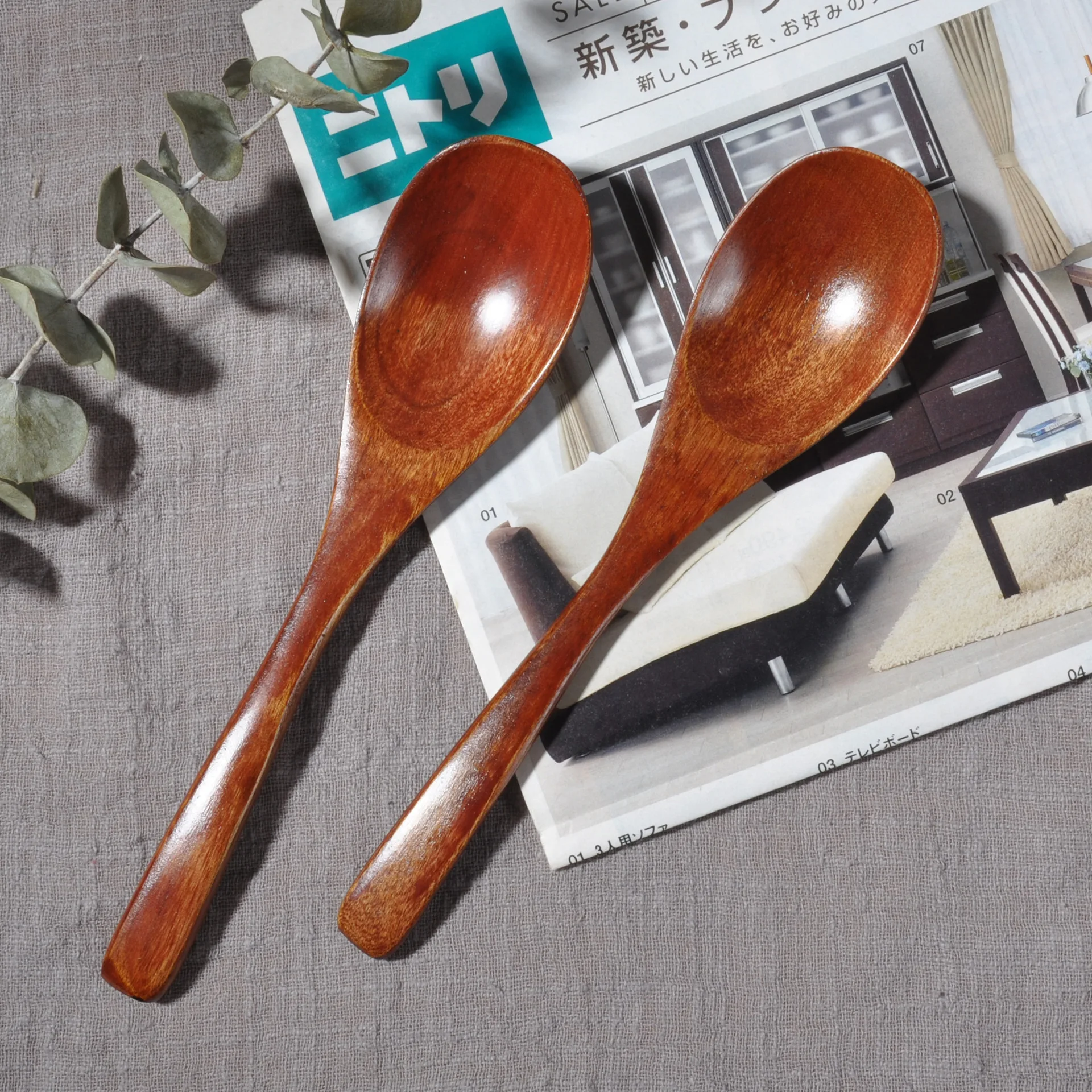 Premium Wooden Spoon Long Handle Oval Shape 2026 New Japanese Korean Style Multipurpose for Cooking Fried Rice Dessert Kitchen