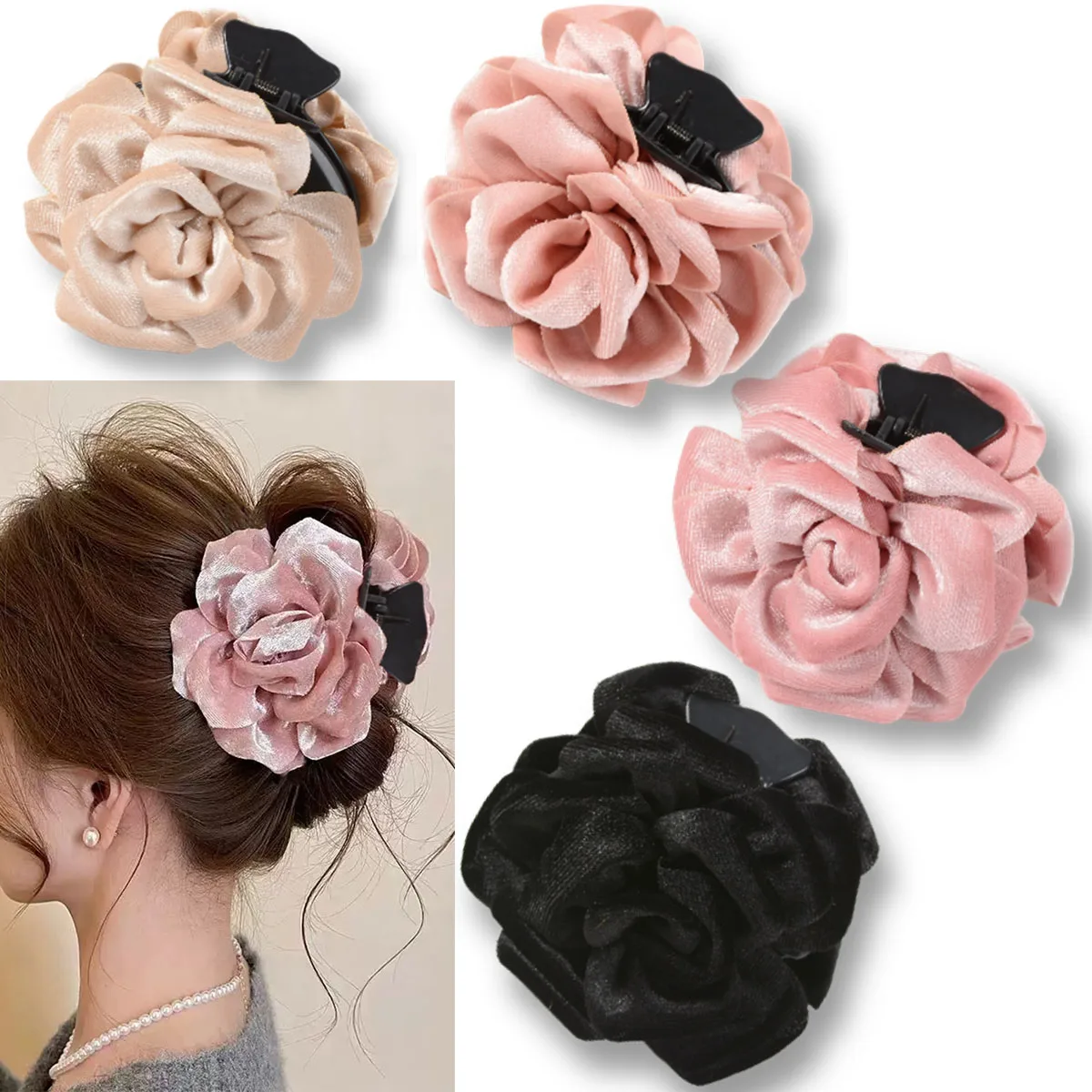 1-4 Piezas de Pinzas para el Cabello Románticas Tipo Hada con Diseño de Rosa Grande para Mujeres y Niñas, Uso Diario, Playa, Fiesta, Regalo