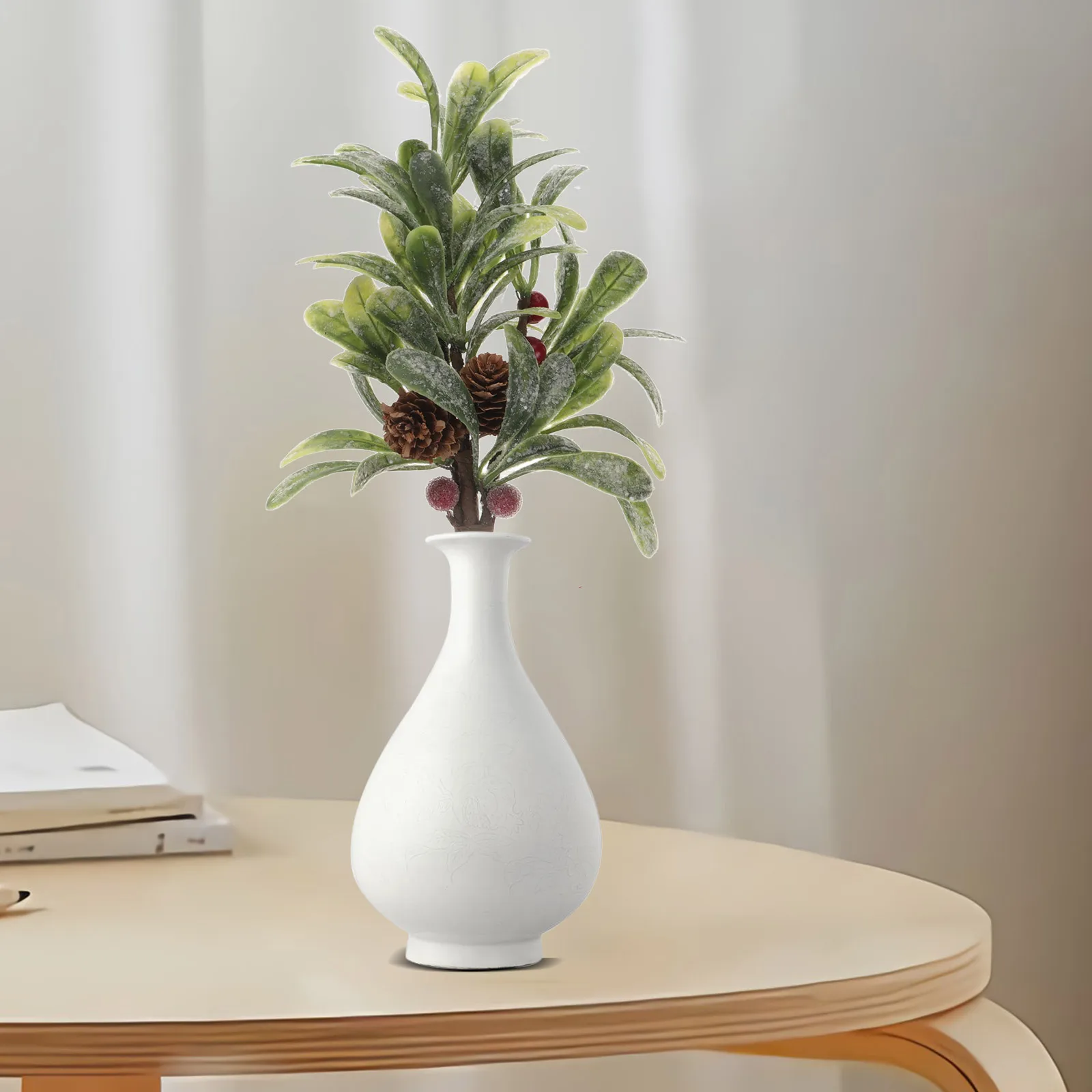 

Artificial Mistletoe Branch with Light Green Leaves Fake Berries Xmas Christmas Pendant Decor Door Wall Hanging Party Holiday