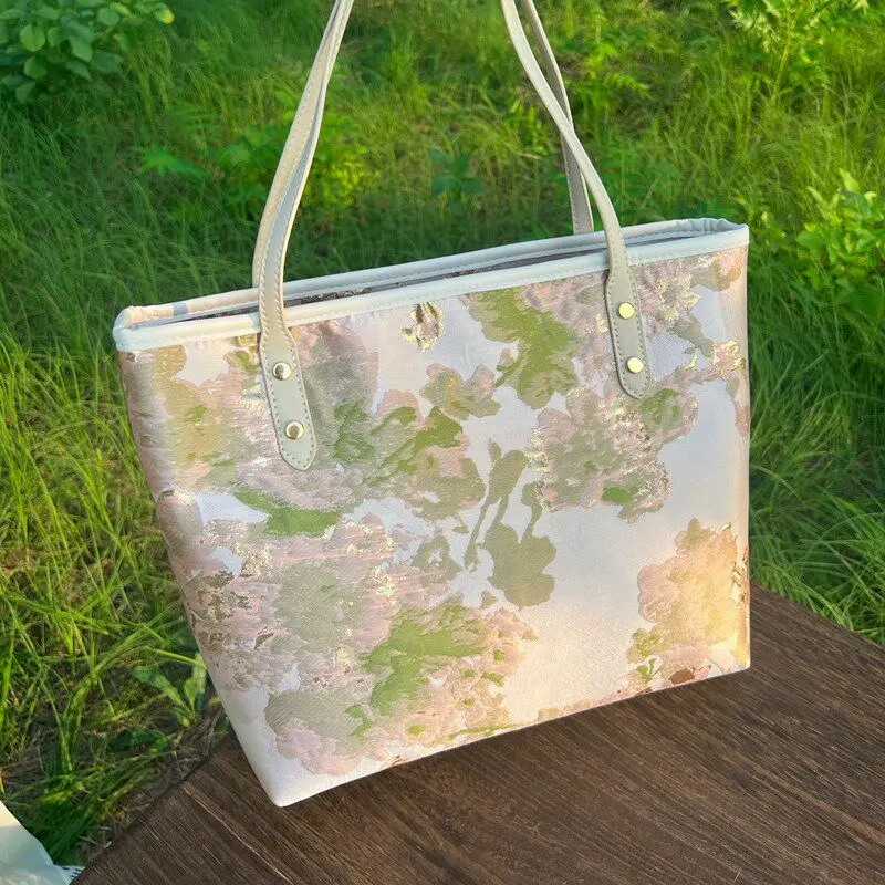 Chinese Style Versatile Casual Large-capacity Tote Bags Hanfu Bag Jacquard Cloth Shoulder Bag Han Element Student Bags for Women