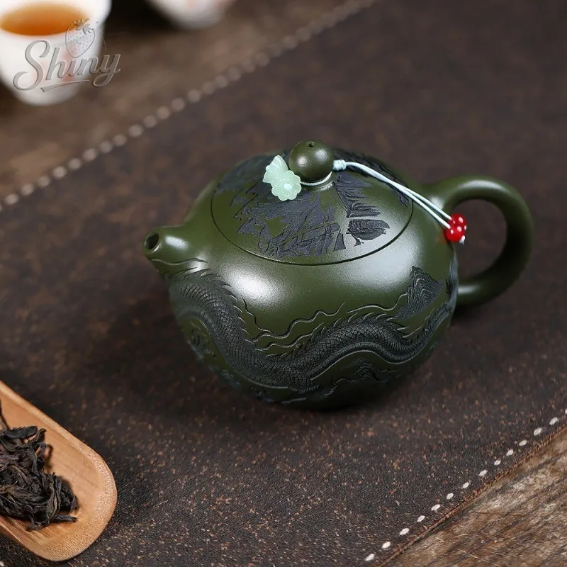 إبريق شاي من الطين الأرجواني من ييشينغ مصنوع يدويًا من الطين الأخضر الخام مع أنماط التنين إبريق شاي Xi Shi ذو سعة كبيرة #6