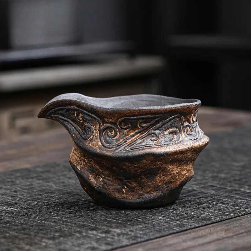 

120ml Handmade Old Rock Mud Fair Cup Coarse Pottery Tea Pitcher Cha Hai Justice Cup Tea Divider Sharing Pot Teaset Collection