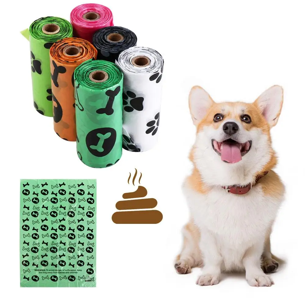 15pcs/roll Degradable Dog Poop Bags Disposable Biodegradable Pet Cat Garbage Bags Small Put Pet Feces Pet Pooper Bags Puppy