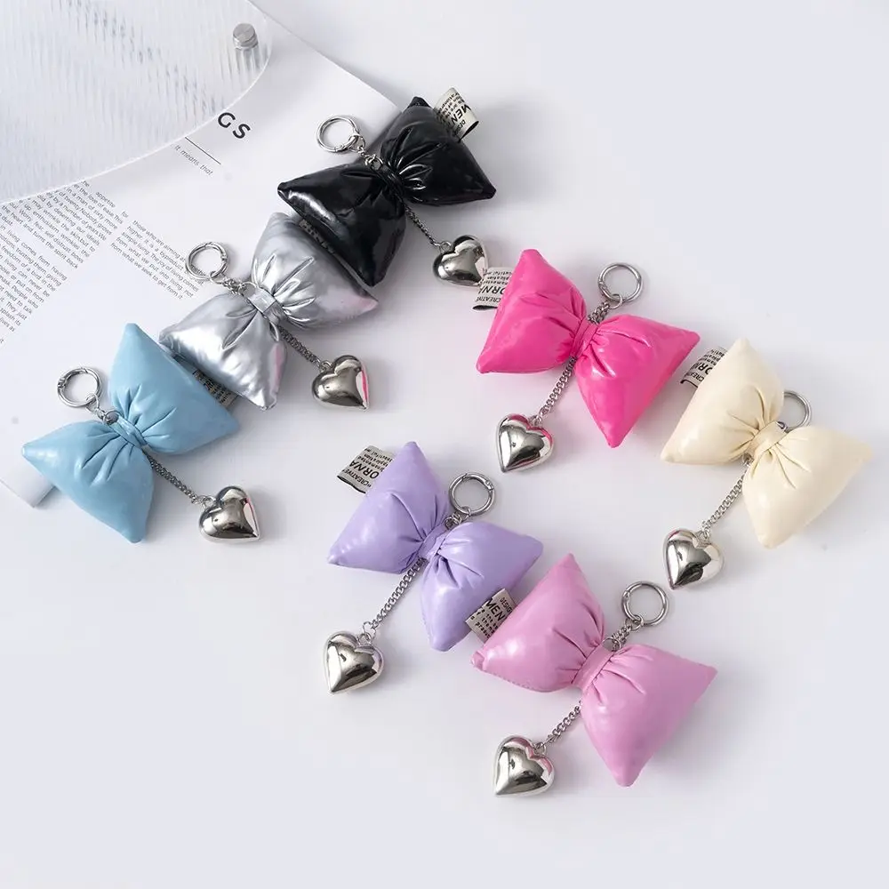 PU Leather Bowknot Heart Keychain Filling Cotton Metal Heart Mobile Phone Chain Exquisite Versatile Bow Bag Pendant