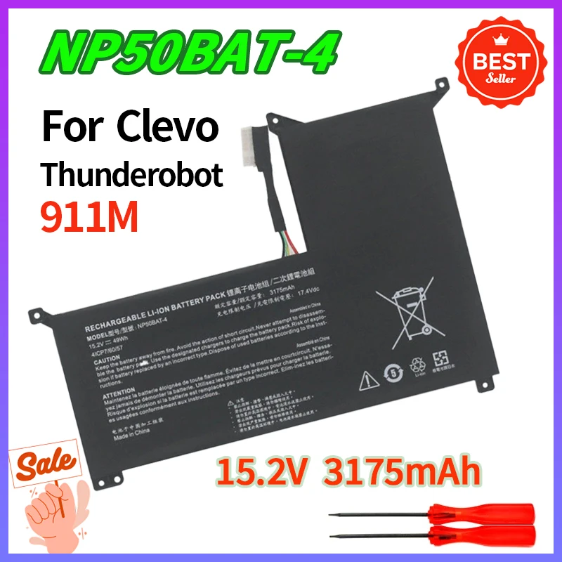 NP50BAT-4 Laptop Battery for Clevo NP50 Thunderobot 911M Colorful Jiangxing X15 Machenike F117-7 15.2V 49Wh Li-ion Notebook Pack