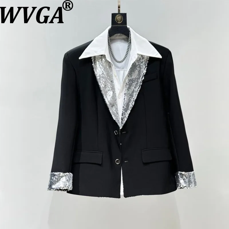 

WVGA Spring Autumn New Man Tide Sequin Patchwork Trendy Design Suit Jackets Niche Chic Casual Shoulder Padded Blazers Ins W14017