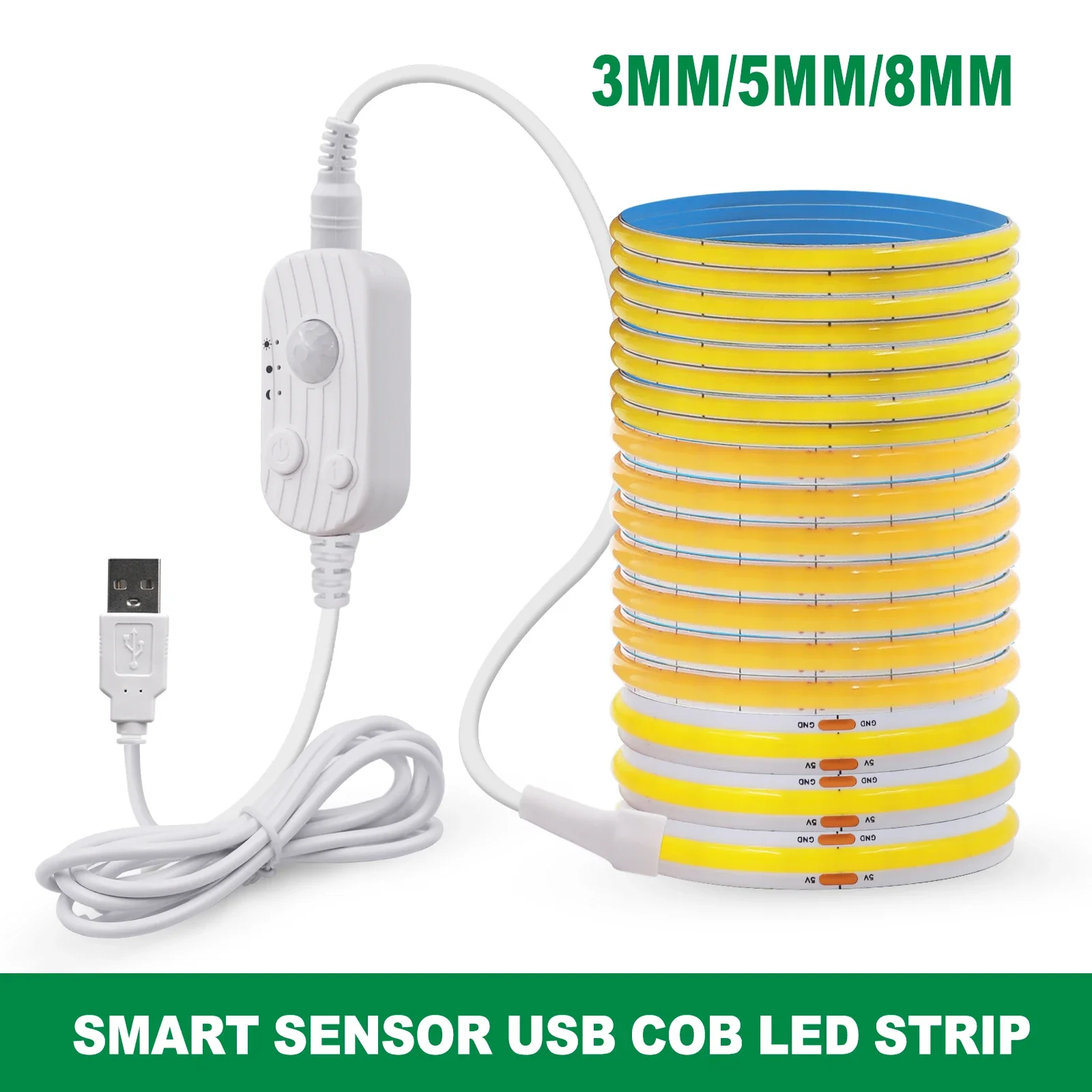 

5V USB Motion Sensor LED Strip Light 3mm 5mm 8mm Flexible COB Lights 320LEDs High Density Linear Lighting Bedroom Decor V