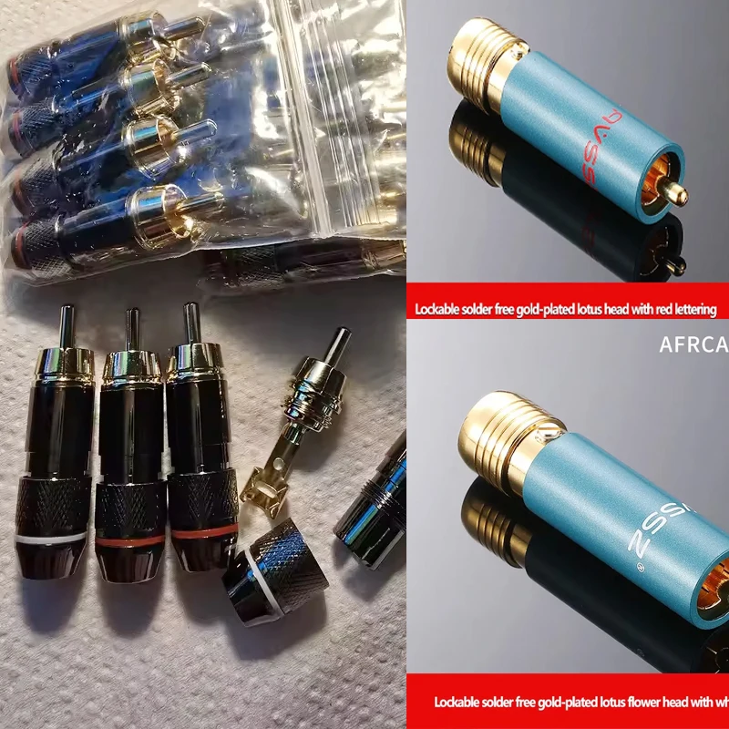 RCA Self-locking Plug Male Adapter Audio Connectors Gold Plated Speaker Plugs Audio Video RCA Connector Jack