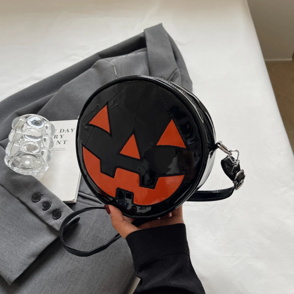 

Halloween Pumpkin Bag Round Pumpkin Crossbody Bag Adjustable Strap Satchel Soft Pu Leather Bag For Street Photography Travel