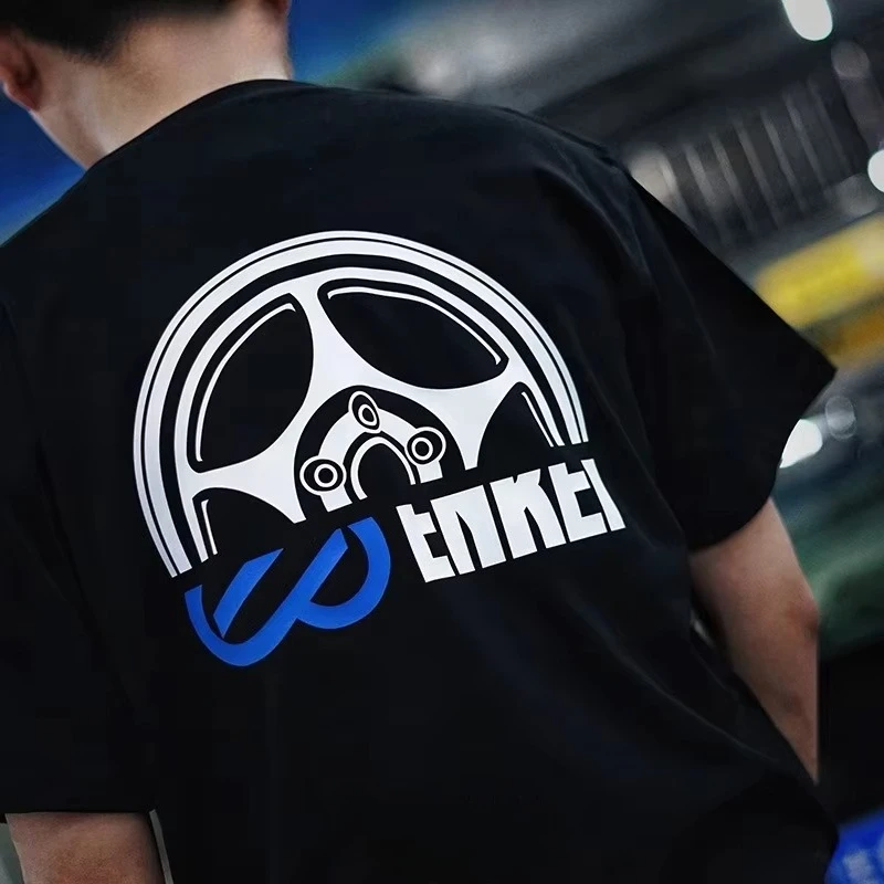 2026 Men Women Oversized T-shirt Heavyweight Cotton Crew Neck Short Sleeve JDM Car Rim Graphic Print Casual Street Tees