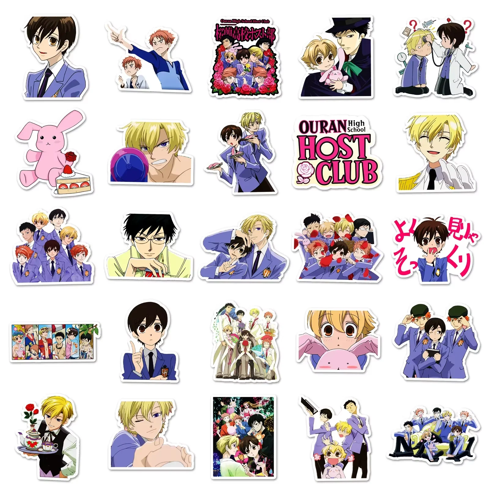 50Pcs Ouran High School Host Club Anime Stickers, Campus Romance Cartoon Decals, DIY Stickers for Fridge Luggage Laptop Phone