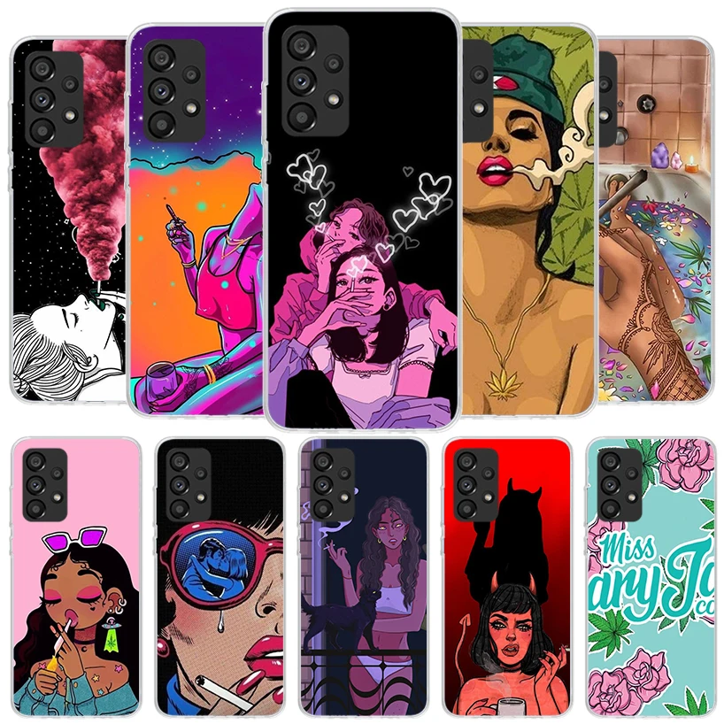 Lovelorn Smoking Girl Sad Phone Case For Samsung A15 A25 A35 A55 A14 A24 A34 A54 A13 A23 A33 A53 A12 A52 A32 A22 A42 A05S A04S A