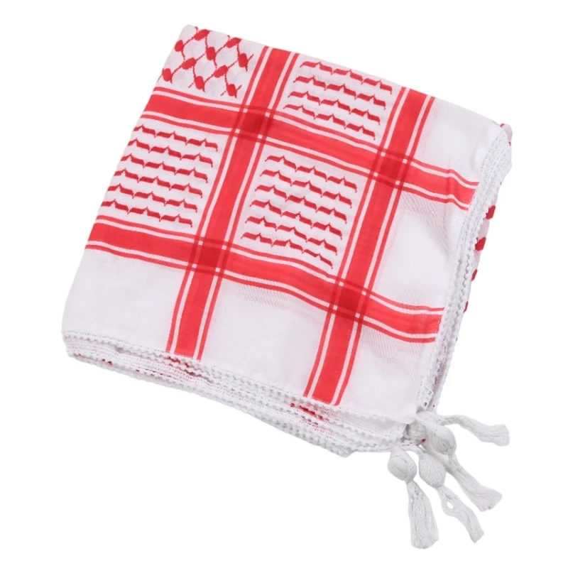 มุสลิมฮิญาบผ้าโพกหัวอาหรับ Keffiyeh ผ้าพันคอทหาร Shemagh Desert Keffiyeh