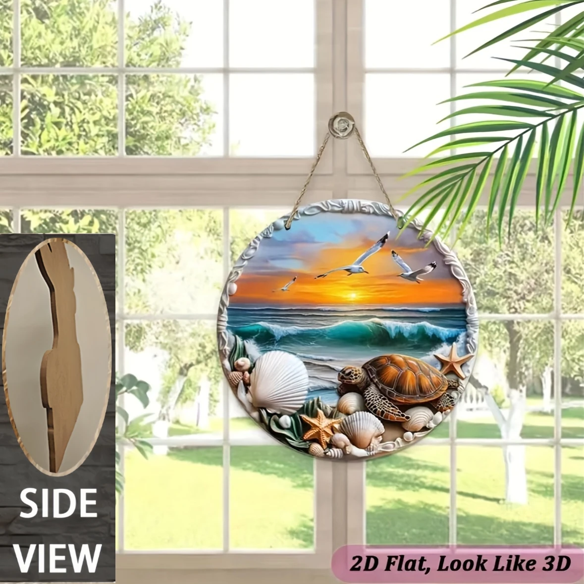 2D Flat, Pendants, Drops And Finials, Wooden Nautical Theme Sign with Sea Fish, Shells And Starfish Design - Home, Office, Class