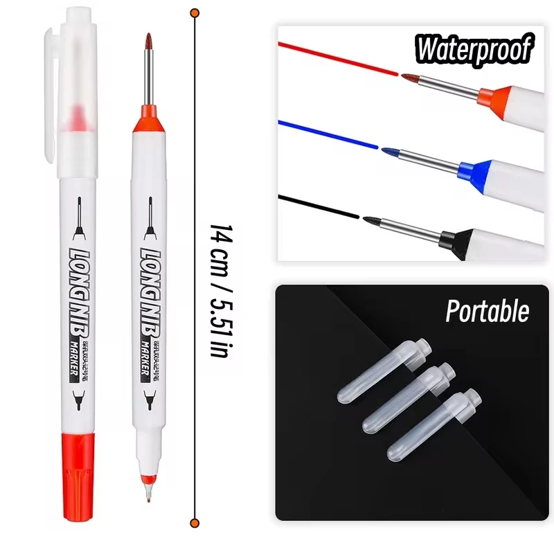 Double Nib Markers Long Head Markers Pen For Woodworking Tile Decoration Deep Hole Marker Pens Red/Black/Blue/ Ink Refill