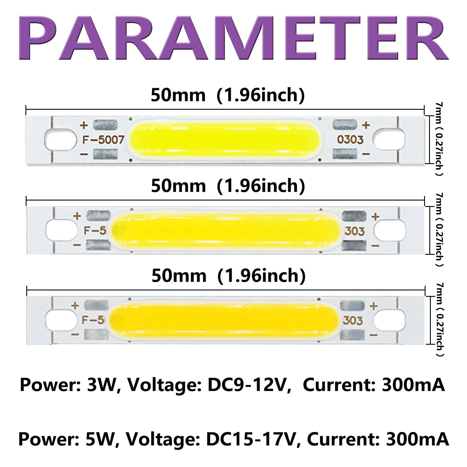 Imagem -02 - por Lote 3w 5w Iluminação Completa Cob Chip de Luz Led Dc11v Dc15v 300ma Led Cob Barra para Lanterna Lâmpadas de Parede Tubo Diy 40 Peças