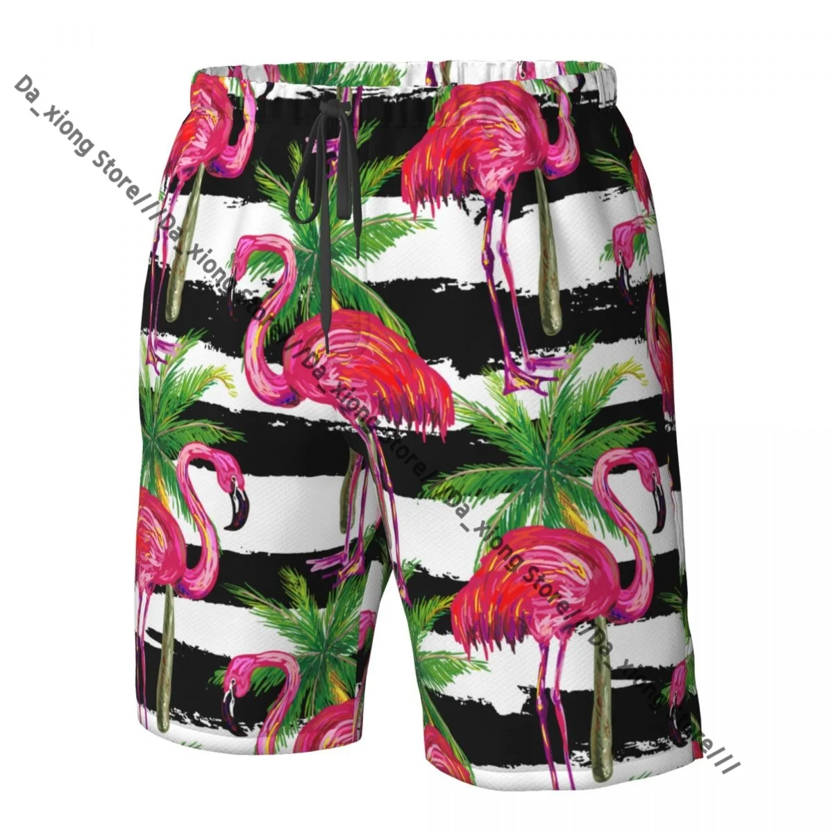 Strandkorte zwemshort voor heren Exotische roze flamingo Vogels en palmbomen Surfen Sport Boardshorts Zwemkleding