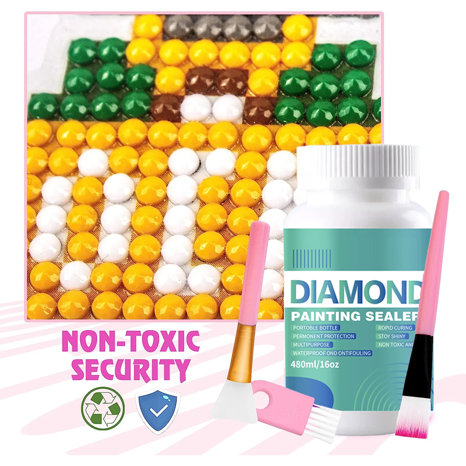 Kit sigillante per pittura a diamante da 480ML(16oz) con 3 pennelli Diamond Art Sealer Puzzle colla accessori e strumenti per adulti