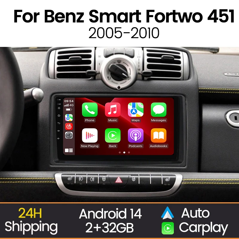 MEKEDE Wireless CarPlay Android Auto Car Radio for Mercedes Benz Smart Fortwo 451 2005 - 2015 GPS Navigation 2 Din Autoradio