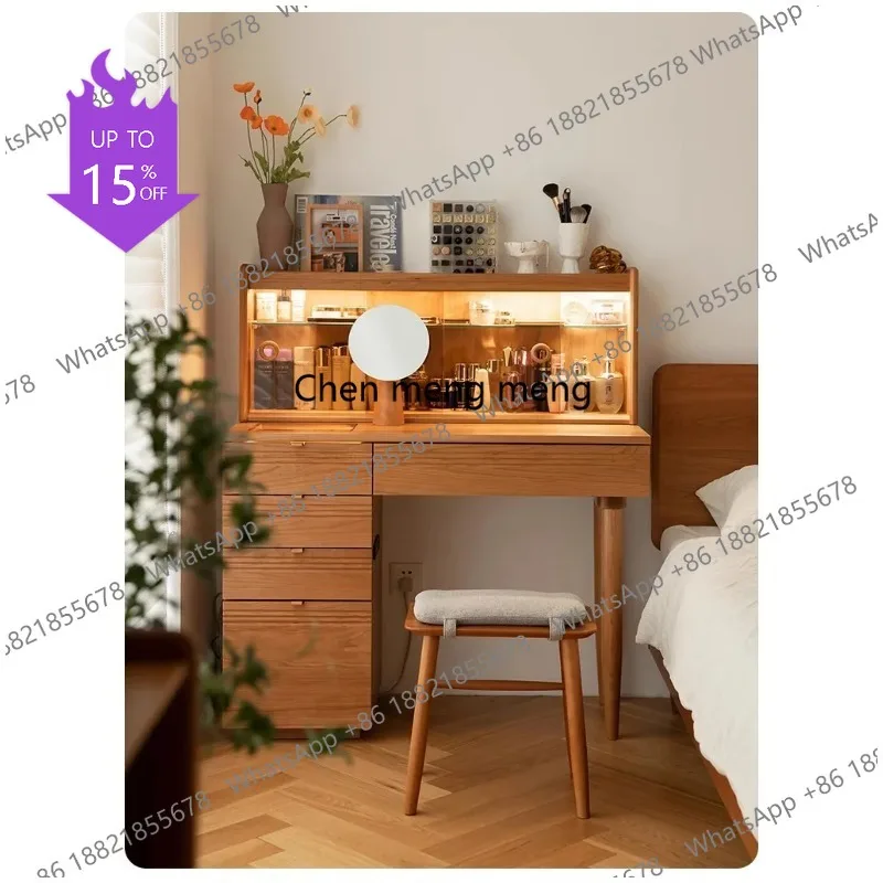 M02 Cherry Wood Nordic Makeup Vanities High-end Modern Storage Ambient Light Makeup Vanities Office Bedroom Furniture La Mesa JT