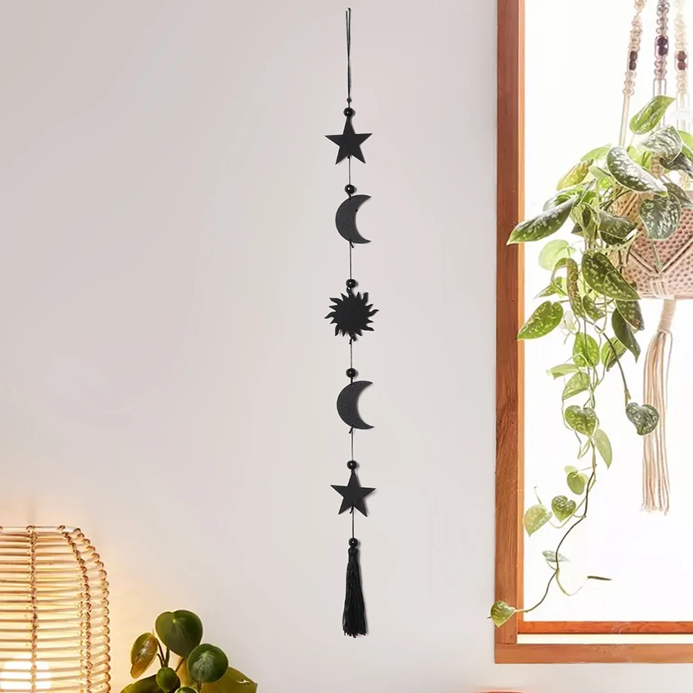 Black Wooden Moon Phase Wall Hanging Moon Decor  Boho Home Decor ROOM Decoration Moon Garland  Bedroom Living Room Nursery Gift