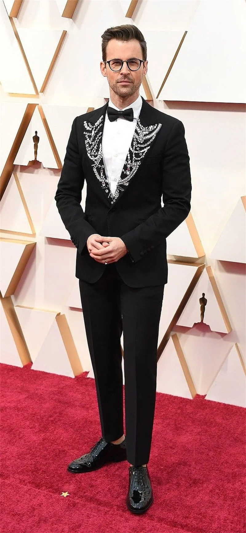 

Crystals Black Men Suit Set 2 Pieces Jacket Blazer+Pants Trousers Luxury Wedding Tuxedo Formal Office Party Coat Customized