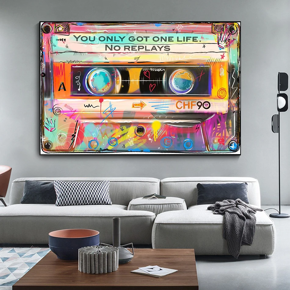 

Graffiti Street Art Canvas Painting Vintage Magnetic Tape Posters Prints You Only Got One Life No Replays Living Room Pictures