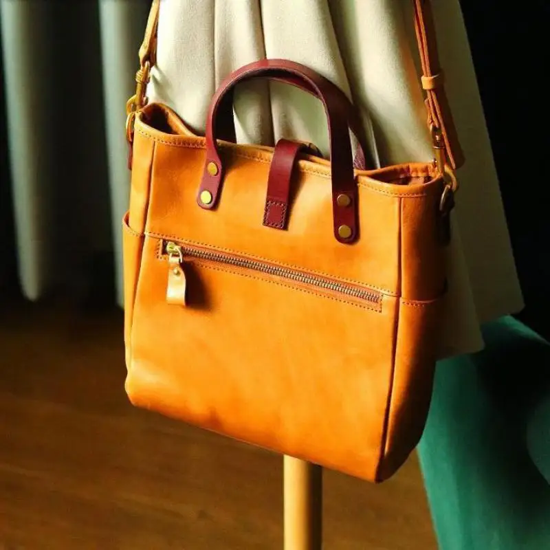 

Autumn And Winter New Vegetable Tanned Leather Bucket Bag Women's Leather Vintage Handbag Cowhide European And American Hand Bag