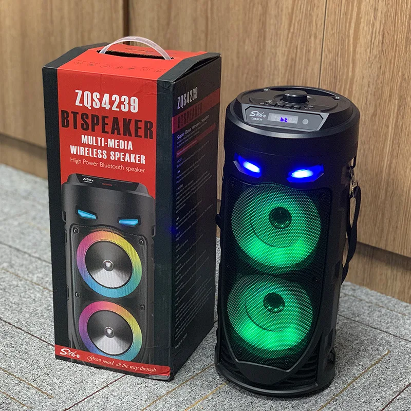 ZQS4239 double 4 inch square dance bluetooth audio mobile portable colorful double speaker barrel high power