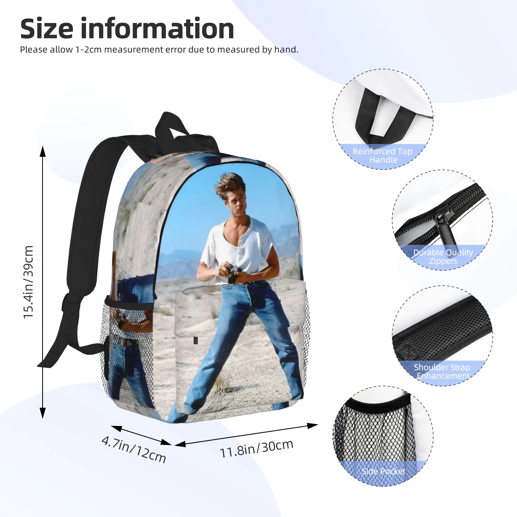 Brad Pitt Young Handsome Backpack Hot Sale Daypack Large Capacity Boys Girls BookBag Shoulder Bags for Men Women School Bag