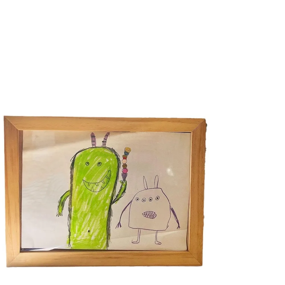Wall Decoration Wooden Kids Art Frame Changeable Memorial Photo Frame Rotatable Family Portraits Cards Display Holder for Kids
