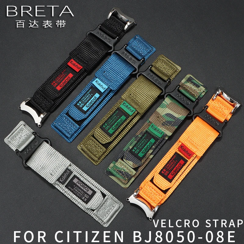 22mm Velcro nylon watch strap for Citizen BJ8050-08E with Stainless steel adapter Watchband Small Little Monster Bracelet